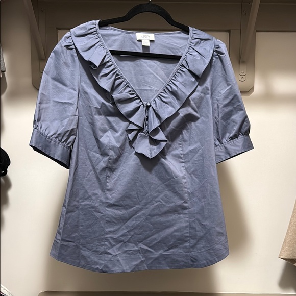 LOFT Tops - LOFT Blue Ruffled Bib Collar Blouse